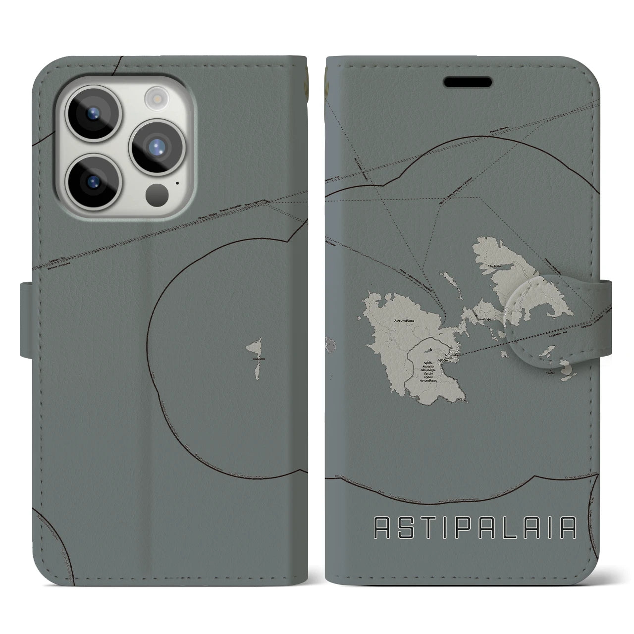 【アスティパレア(ギリシャ)】地図柄iPhoneケース(手帳タイプ)モノトーン・iPhone 15 Pro 用