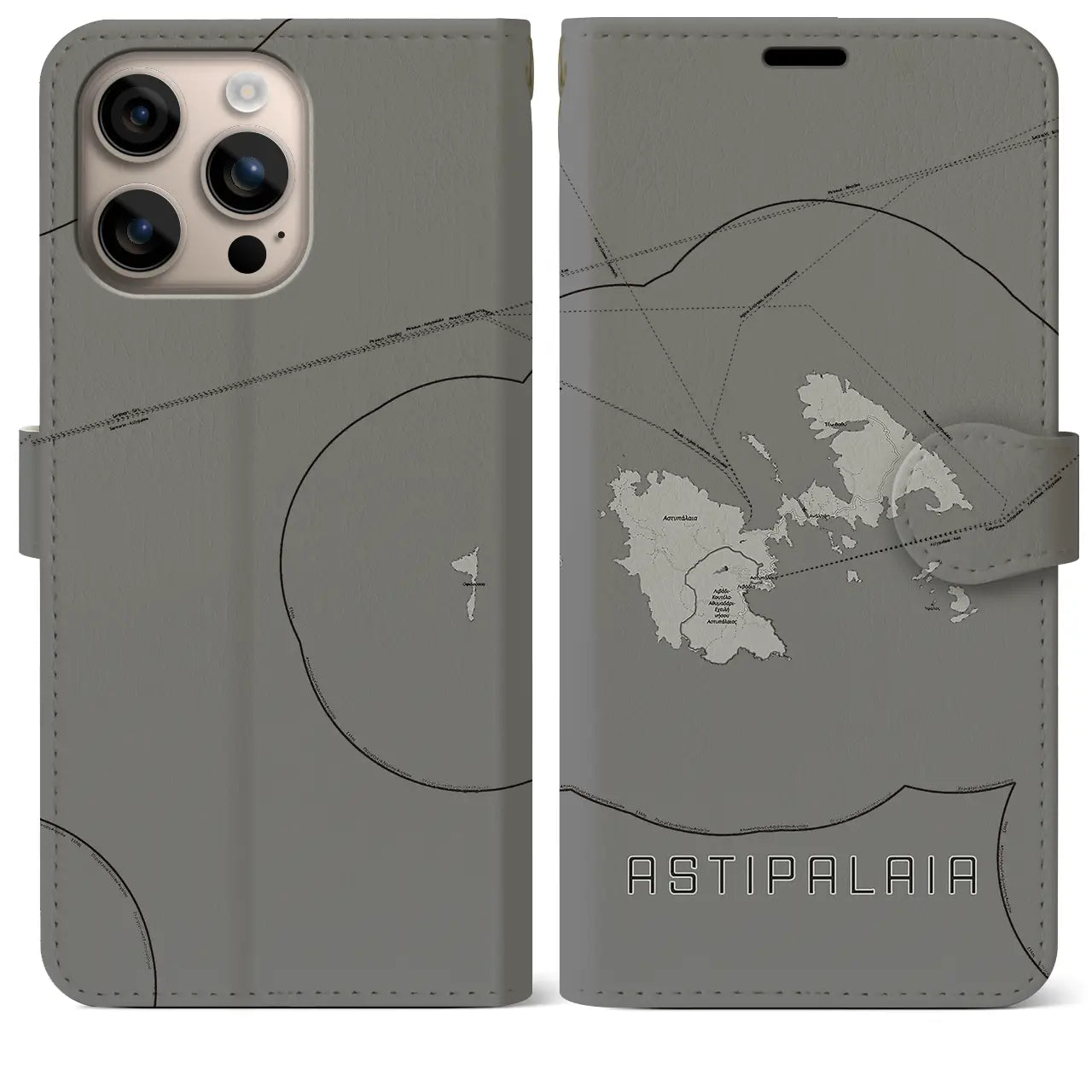 【アスティパレア(ギリシャ)】地図柄iPhoneケース(手帳タイプ)モノトーン・iPhone 16 Plus 用