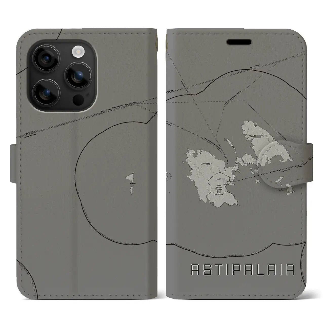 【アスティパレア(ギリシャ)】地図柄iPhoneケース(手帳タイプ)モノトーン・iPhone 16 用