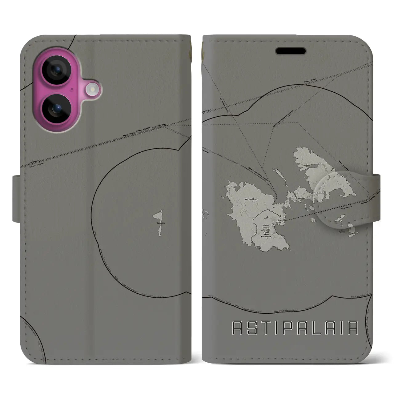 【アスティパレア(ギリシャ)】地図柄iPhoneケース(手帳タイプ)モノトーン・iPhone 16 Pro 用