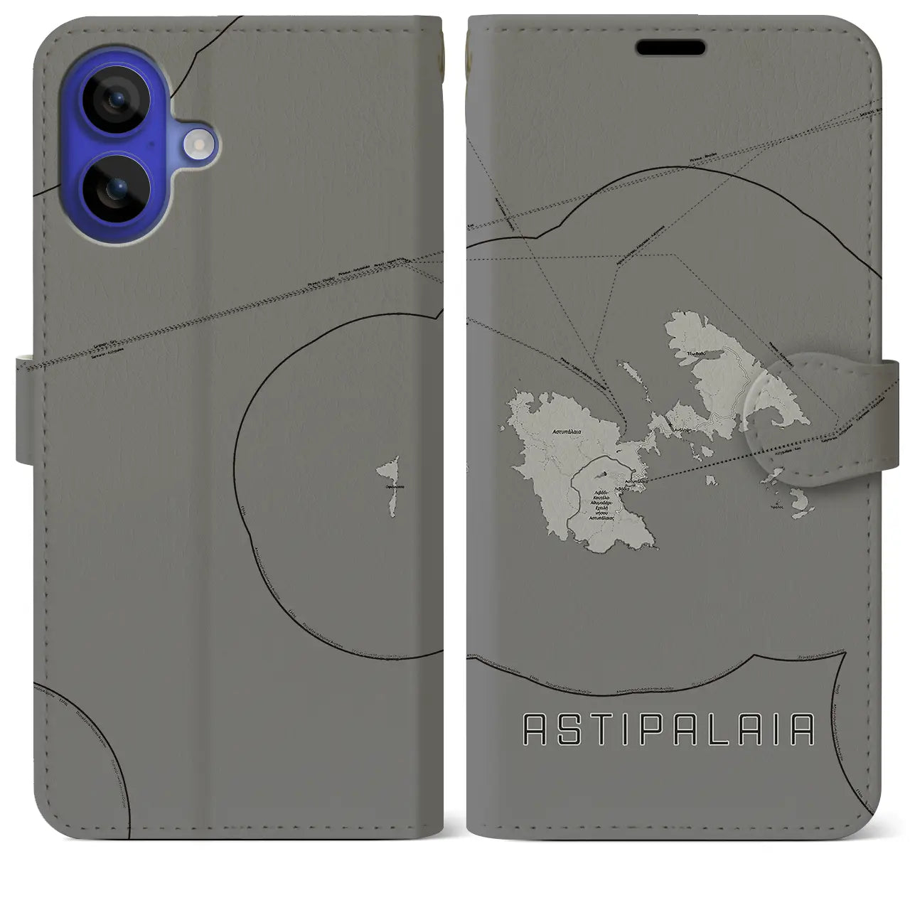 【アスティパレア(ギリシャ)】地図柄iPhoneケース(手帳タイプ)モノトーン・iPhone 16 Pro Max 用
