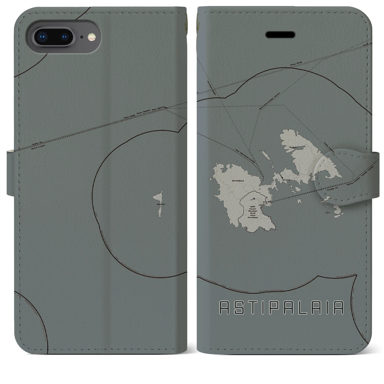 【アスティパレア(ギリシャ)】地図柄iPhoneケース(手帳タイプ)モノトーン・iPhone 8Plus /7Plus / 6sPlus / 6Plus 用