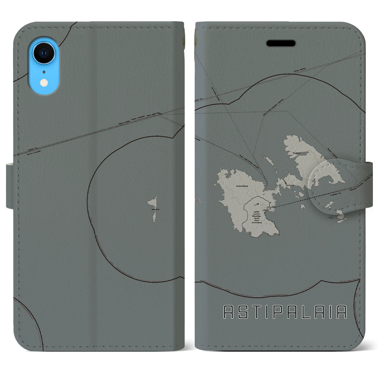 【アスティパレア(ギリシャ)】地図柄iPhoneケース(手帳タイプ)モノトーン・iPhone XR 用