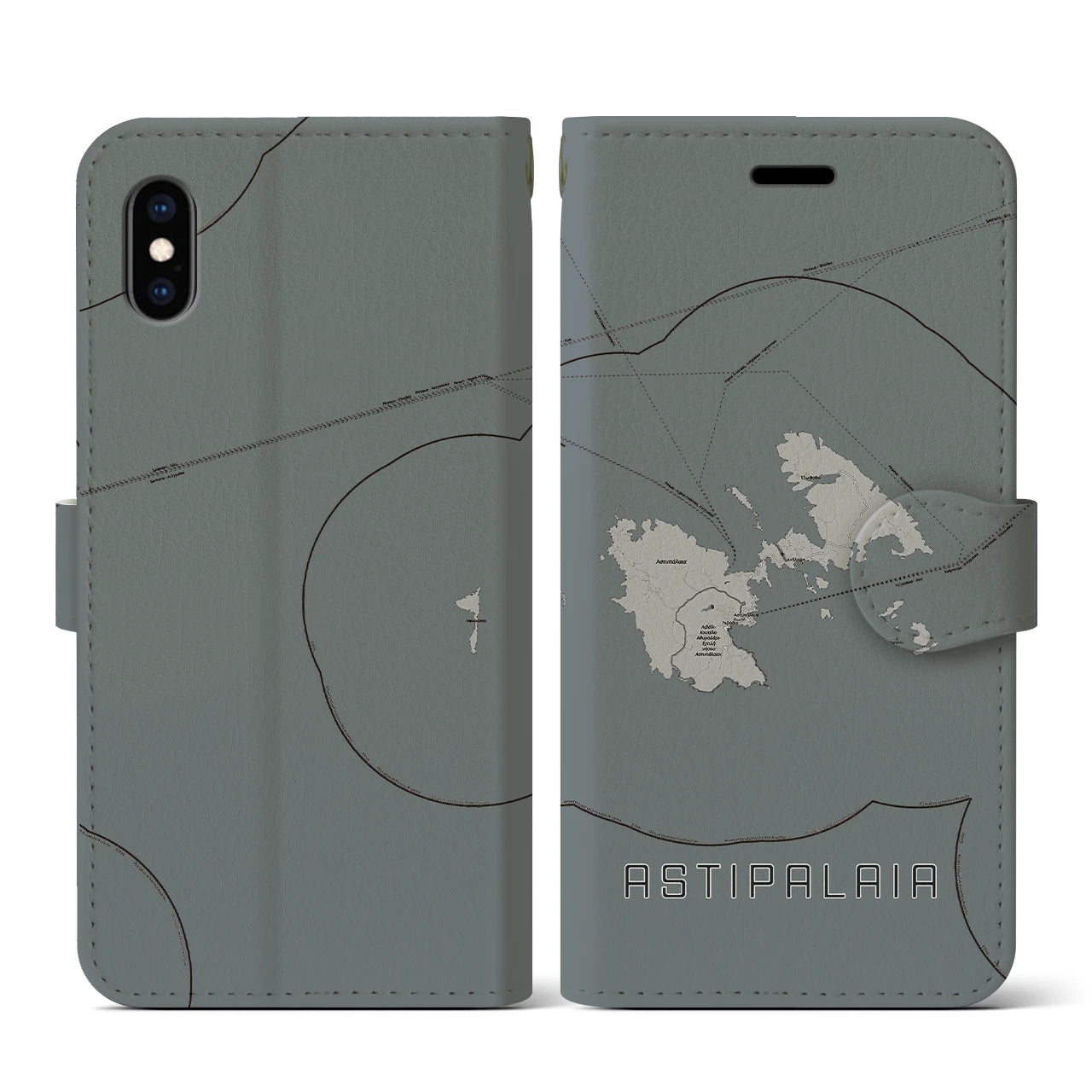 【アスティパレア(ギリシャ)】地図柄iPhoneケース(手帳タイプ)モノトーン・iPhone XS / X 用