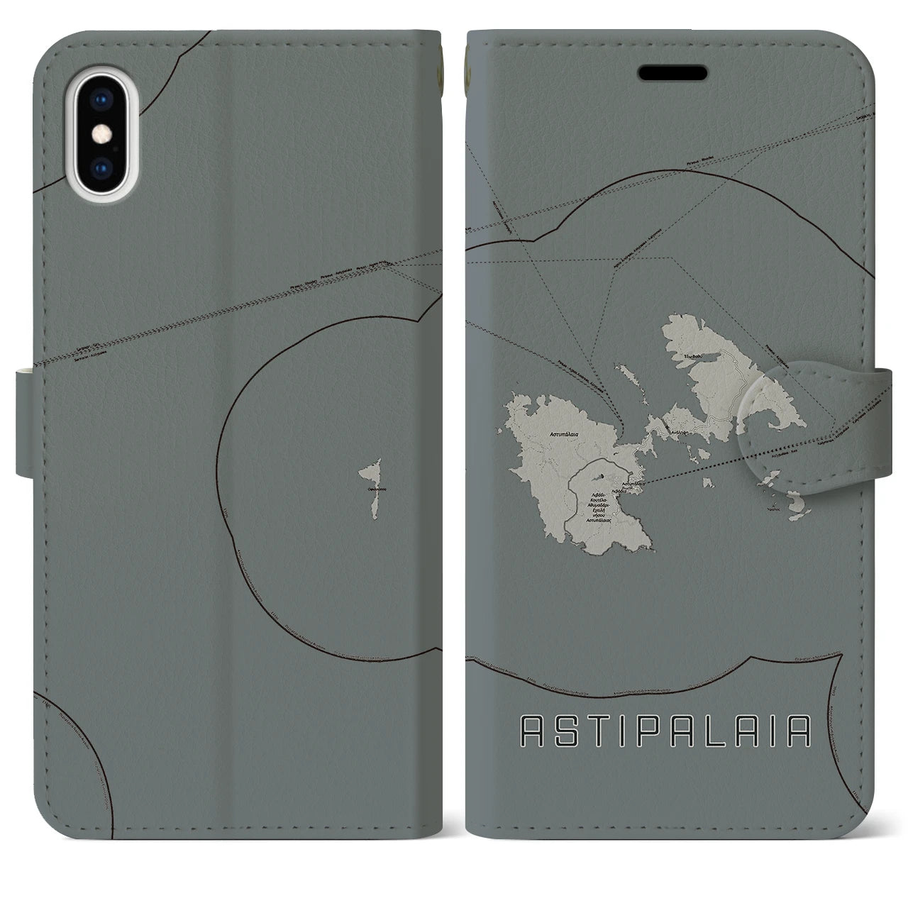 【アスティパレア(ギリシャ)】地図柄iPhoneケース(手帳タイプ)モノトーン・iPhone XS Max 用