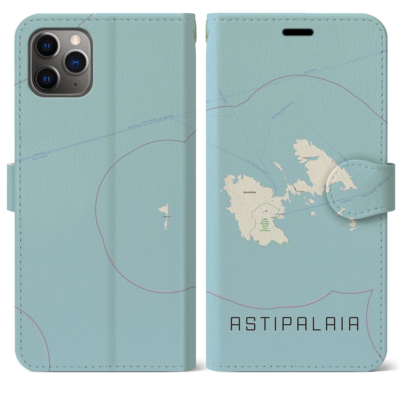 【アスティパレア(ギリシャ)】地図柄iPhoneケース(手帳タイプ)ナチュラル・iPhone 11 Pro Max 用