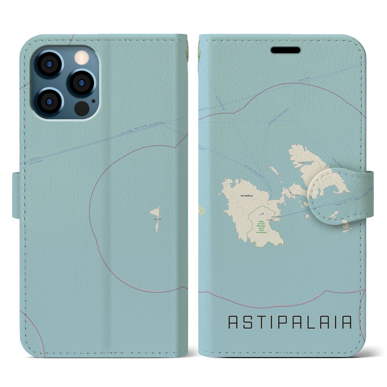 【アスティパレア(ギリシャ)】地図柄iPhoneケース(手帳タイプ)ナチュラル・iPhone 12 / 12 Pro 用