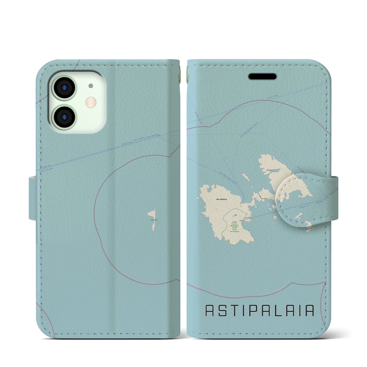 【アスティパレア(ギリシャ)】地図柄iPhoneケース(手帳タイプ)ナチュラル・iPhone 12 mini 用
