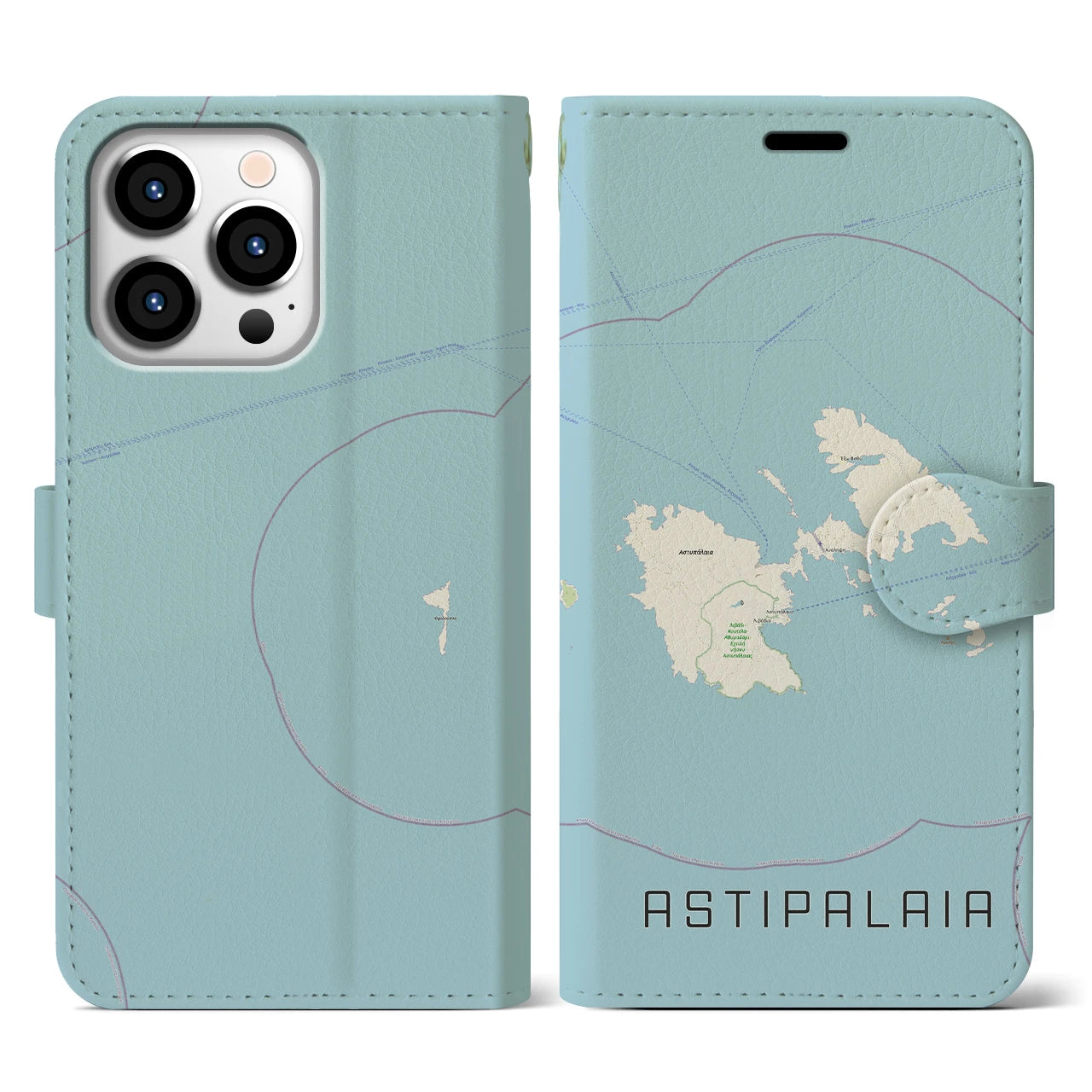 【アスティパレア(ギリシャ)】地図柄iPhoneケース(手帳タイプ)ナチュラル・iPhone 13 Pro 用