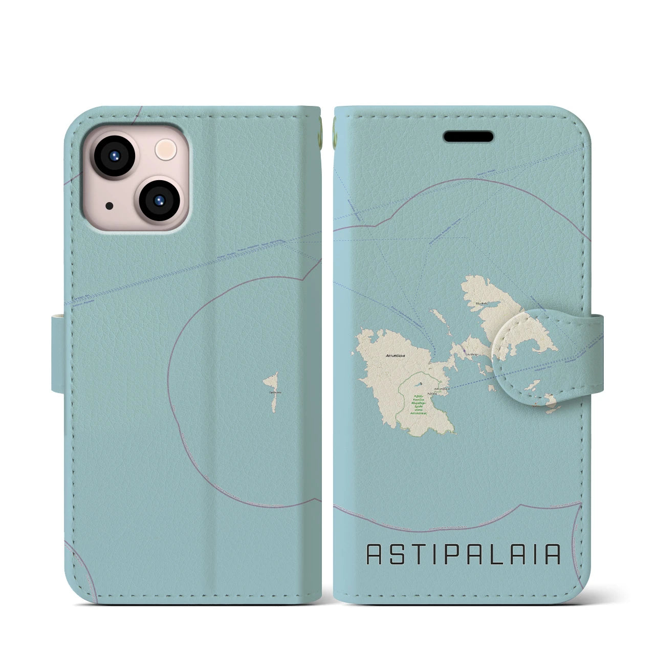 【アスティパレア(ギリシャ)】地図柄iPhoneケース(手帳タイプ)ナチュラル・iPhone 13 mini 用