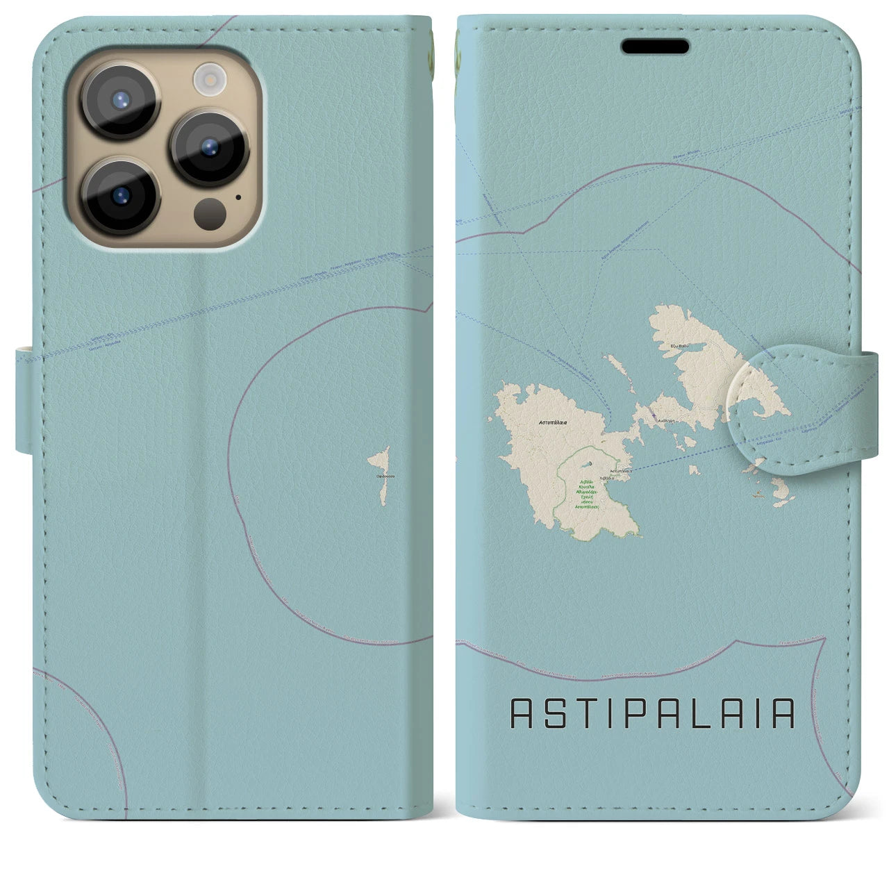 【アスティパレア(ギリシャ)】地図柄iPhoneケース(手帳タイプ)ナチュラル・iPhone 14 Pro Max 用