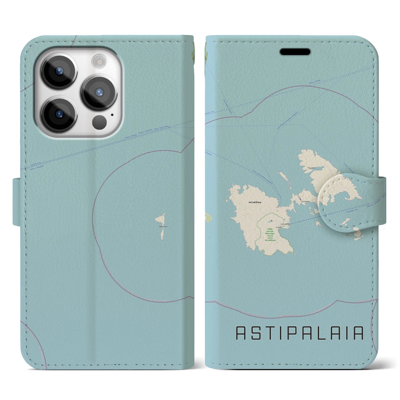 【アスティパレア(ギリシャ)】地図柄iPhoneケース(手帳タイプ)ナチュラル・iPhone 14 Pro 用
