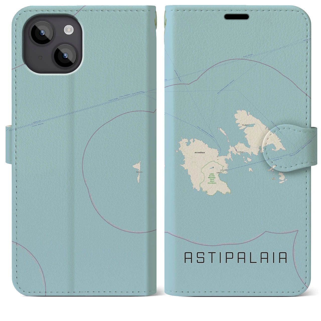 【アスティパレア(ギリシャ)】地図柄iPhoneケース(手帳タイプ)ナチュラル・iPhone 14 Plus 用