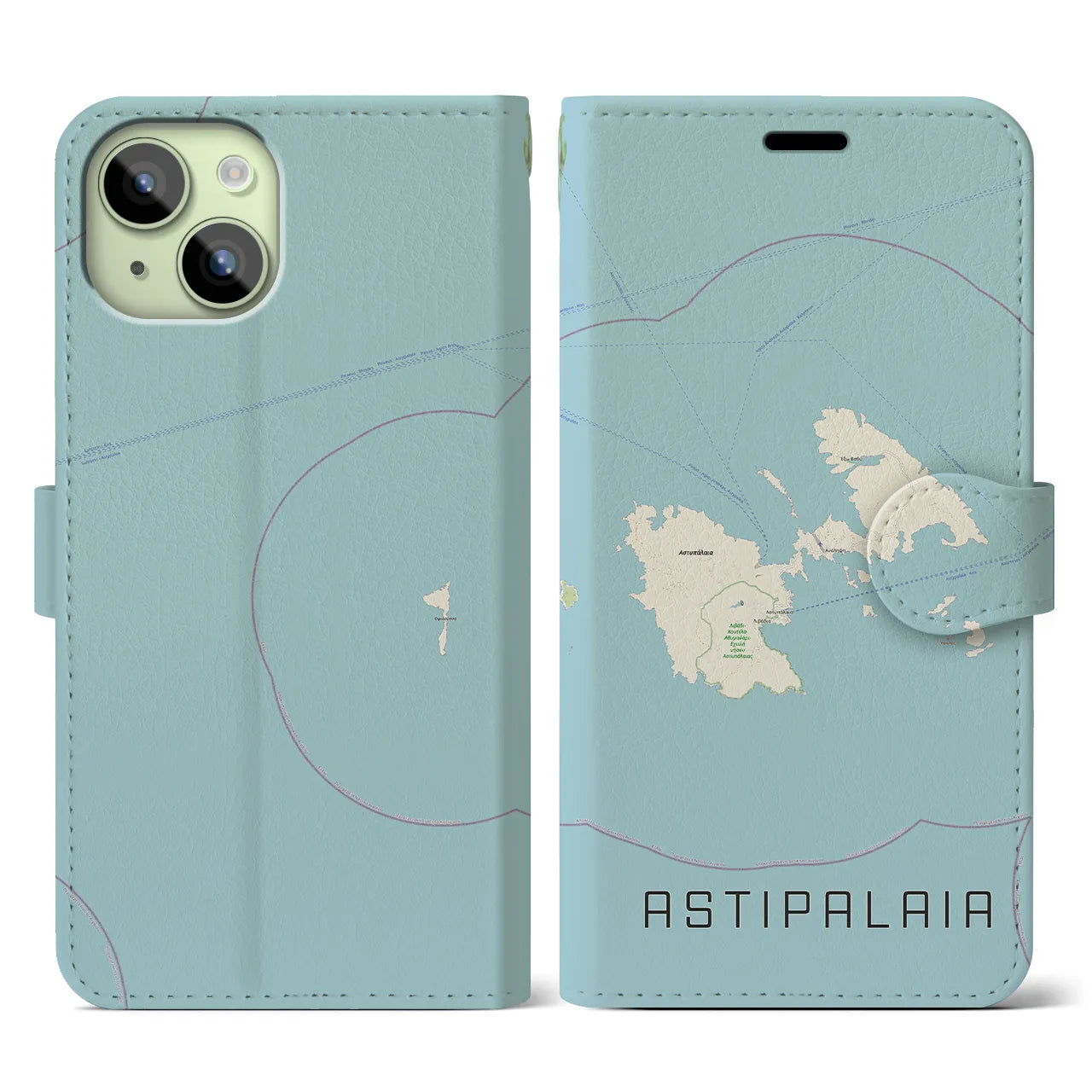 【アスティパレア(ギリシャ)】地図柄iPhoneケース(手帳タイプ)ナチュラル・iPhone 15 用