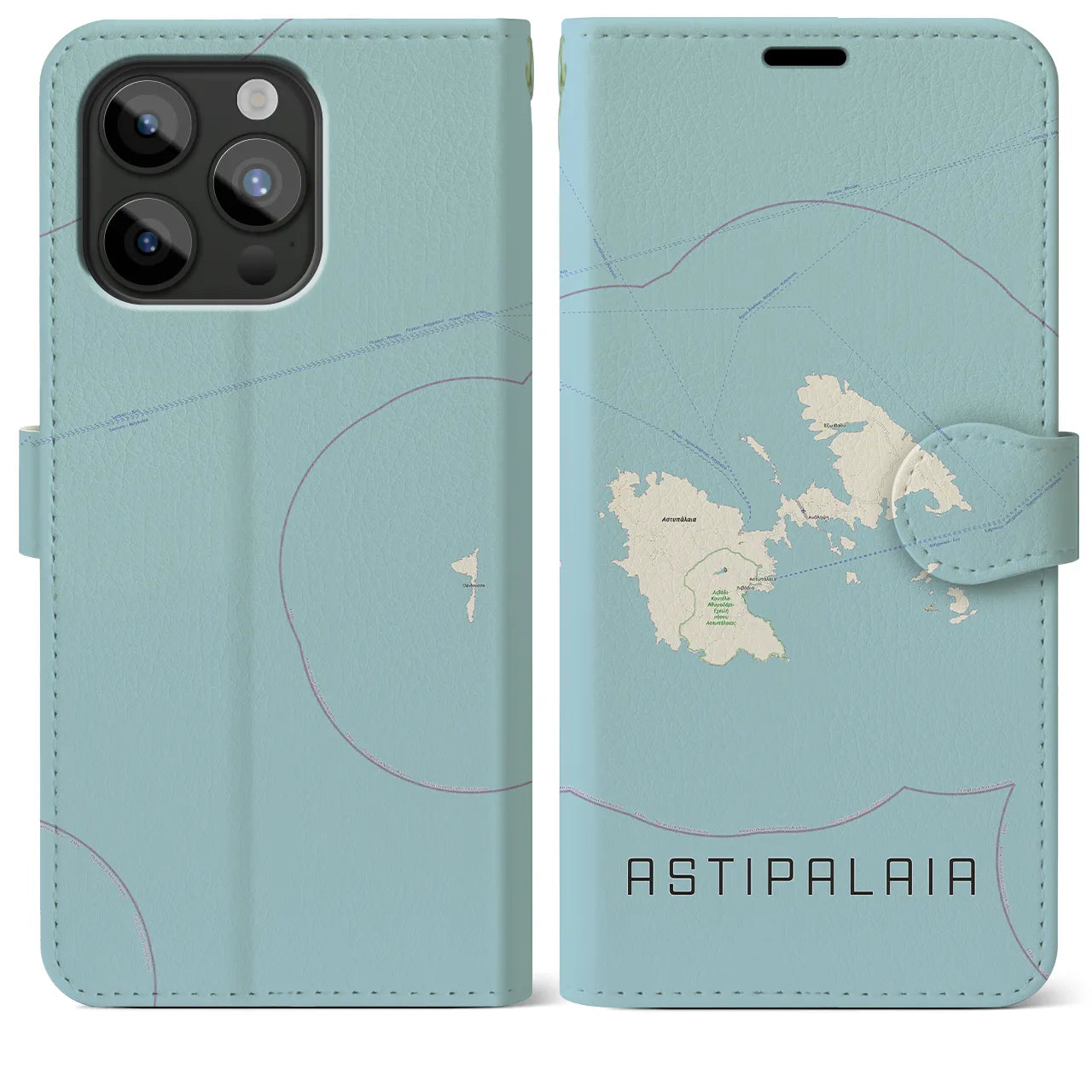 【アスティパレア(ギリシャ)】地図柄iPhoneケース(手帳タイプ)ナチュラル・iPhone 15 Pro Max 用