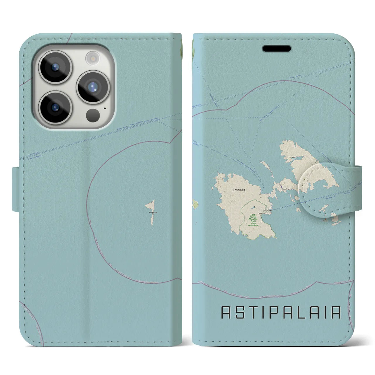 【アスティパレア(ギリシャ)】地図柄iPhoneケース(手帳タイプ)ナチュラル・iPhone 15 Pro 用