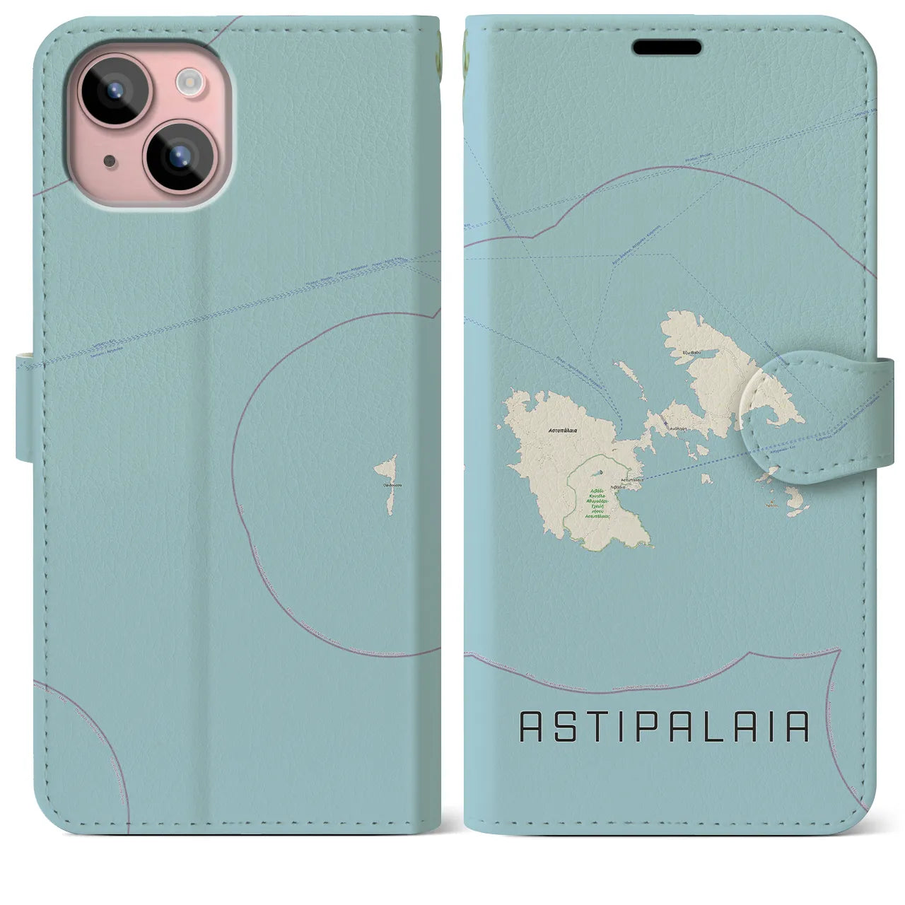 【アスティパレア(ギリシャ)】地図柄iPhoneケース(手帳タイプ)ナチュラル・iPhone 15 Plus 用