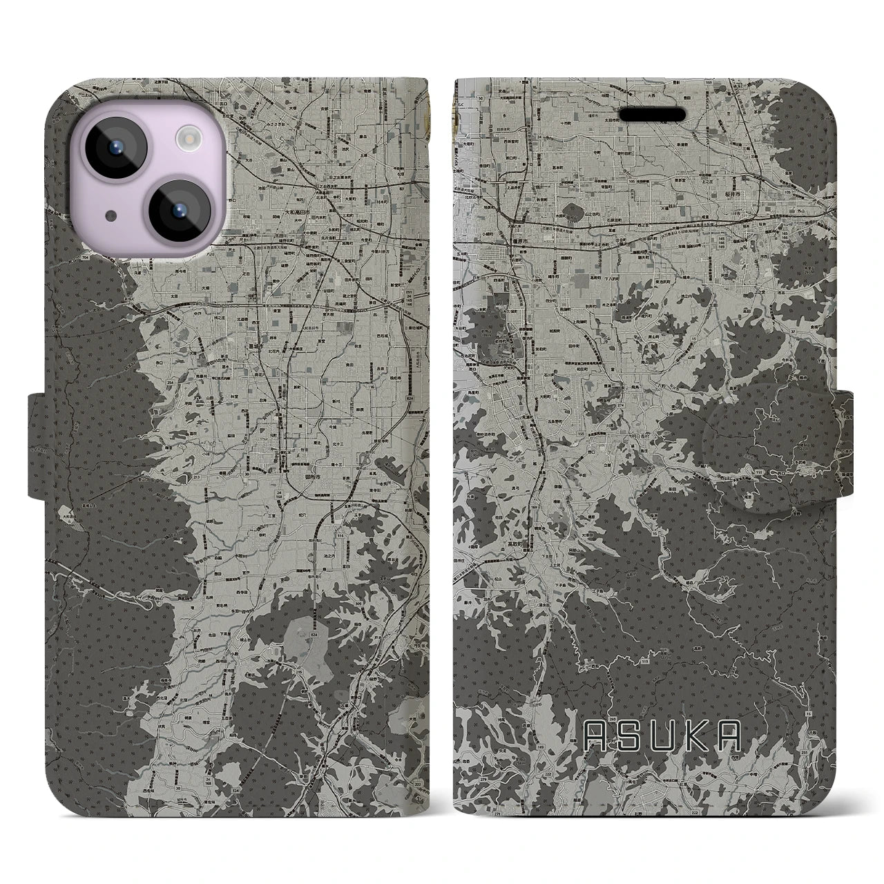 【明日香(奈良県)】地図柄iPhoneケース(手帳タイプ)