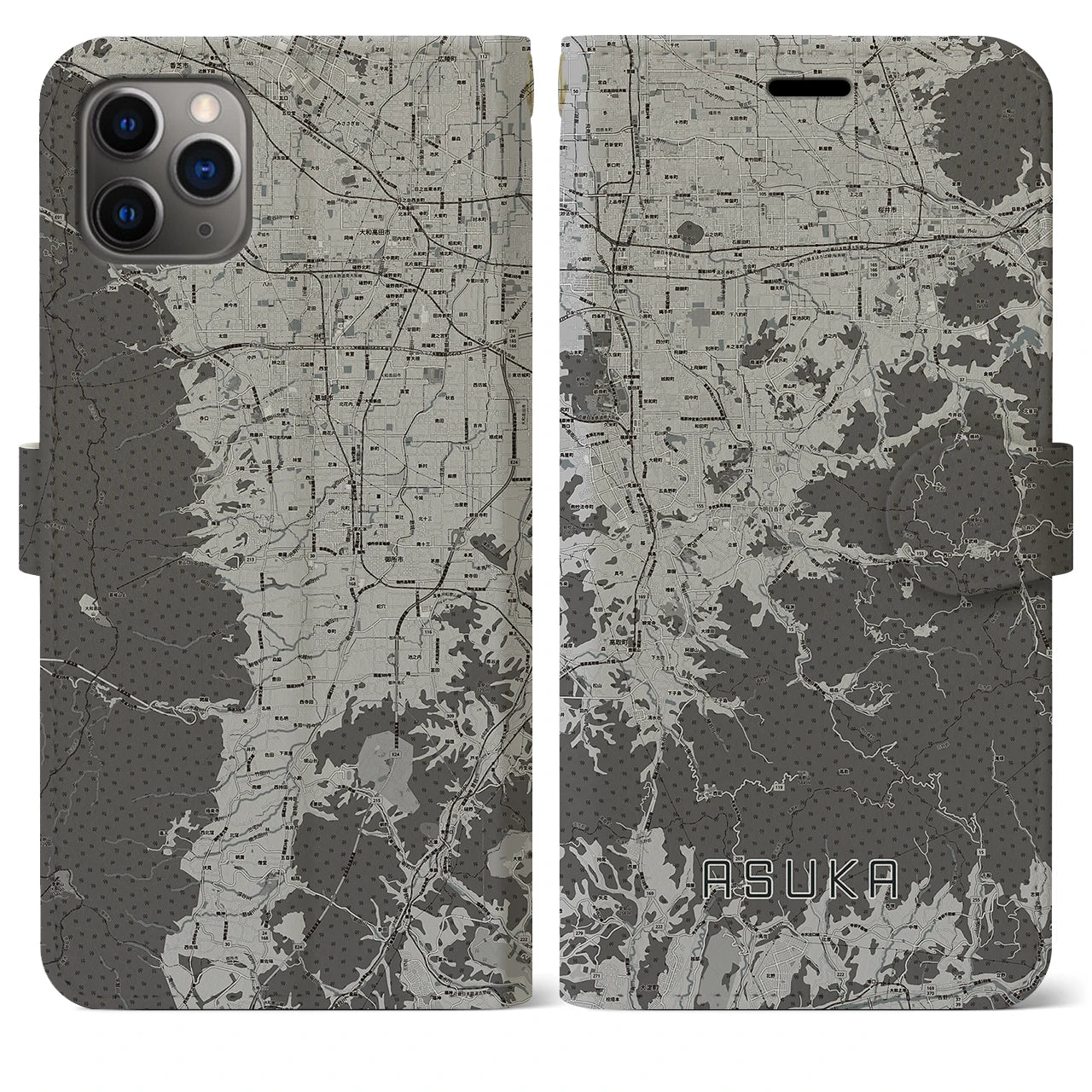 【明日香(奈良県)】地図柄iPhoneケース(手帳タイプ)