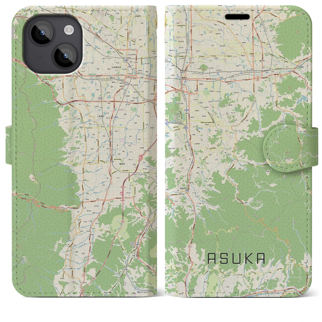 【明日香(奈良県)】地図柄iPhoneケース(手帳タイプ)