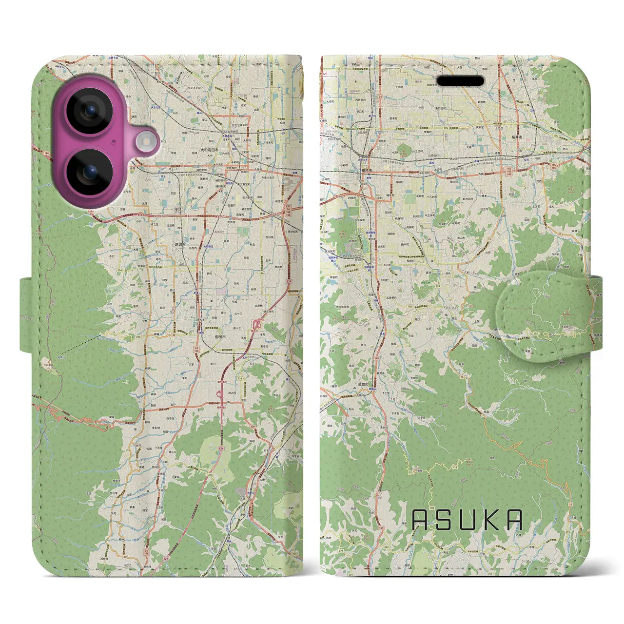 【明日香(奈良県)】地図柄iPhoneケース(手帳タイプ)