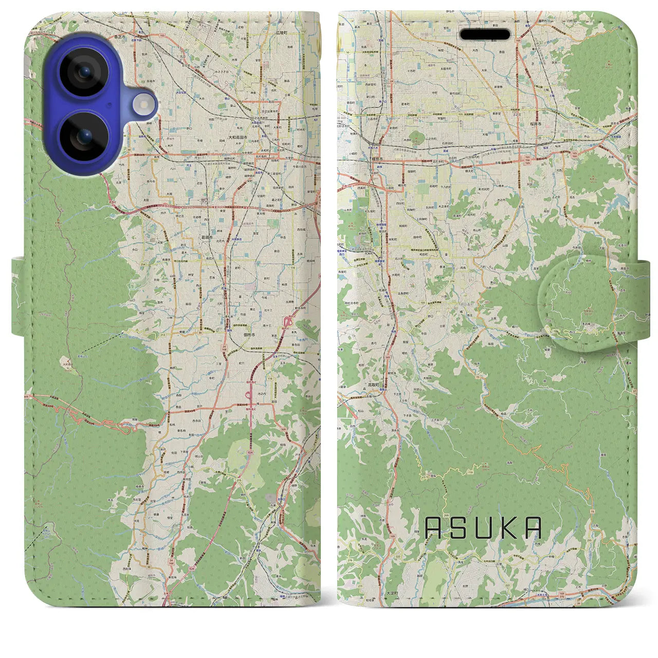 【明日香(奈良県)】地図柄iPhoneケース(手帳タイプ)ナチュラル・iPhone 16 Pro Max 用