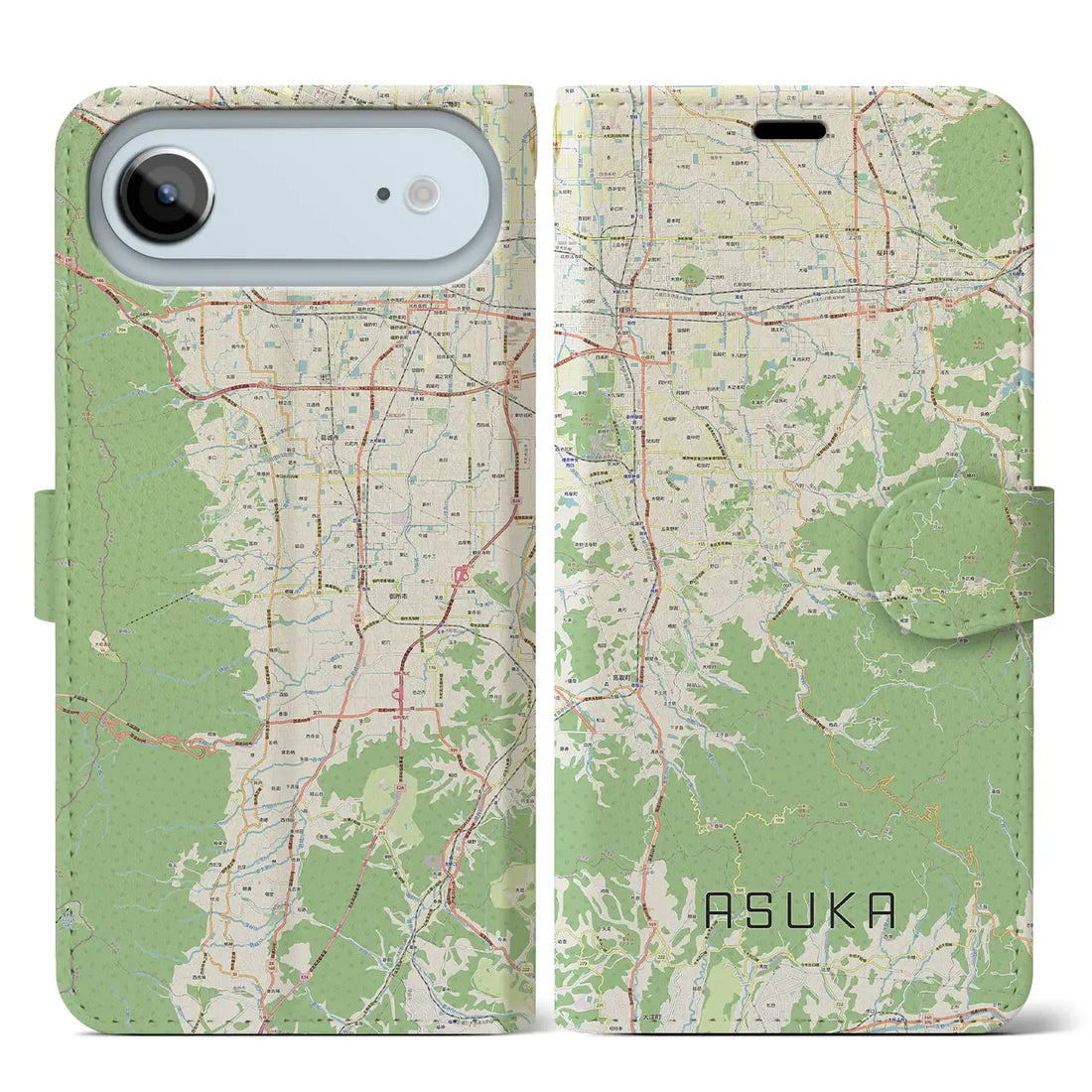 【明日香(奈良県)】地図柄iPhoneケース(手帳タイプ)ナチュラル・iPhone 17 Pro Max 用