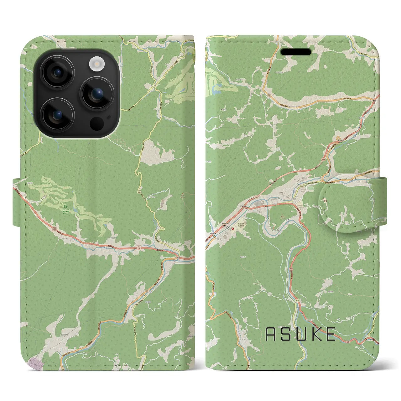 【足助(愛知県)】地図柄iPhoneケース(手帳タイプ)ナチュラル・iPhone 16 用