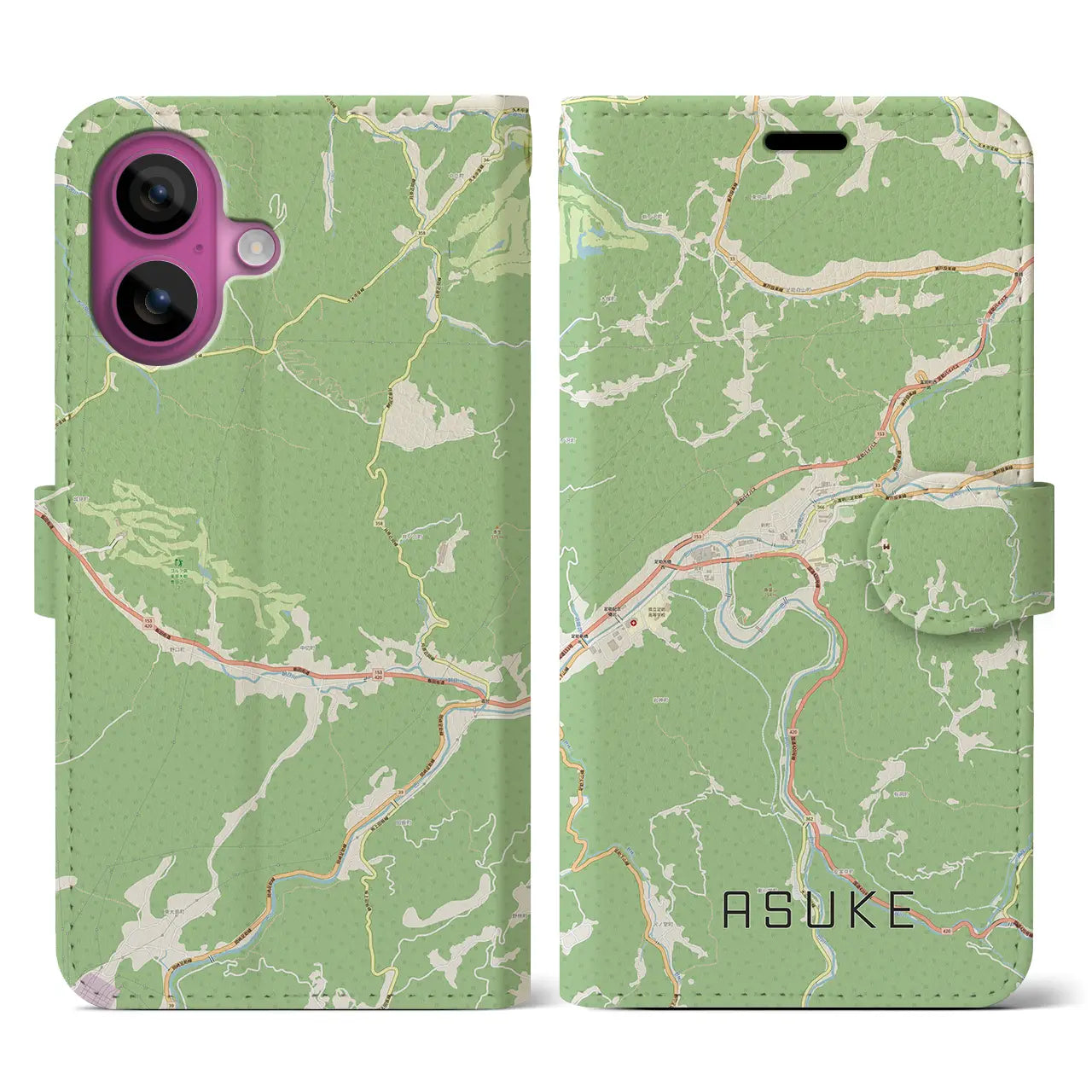 【足助(愛知県)】地図柄iPhoneケース(手帳タイプ)ナチュラル・iPhone 16 Pro 用