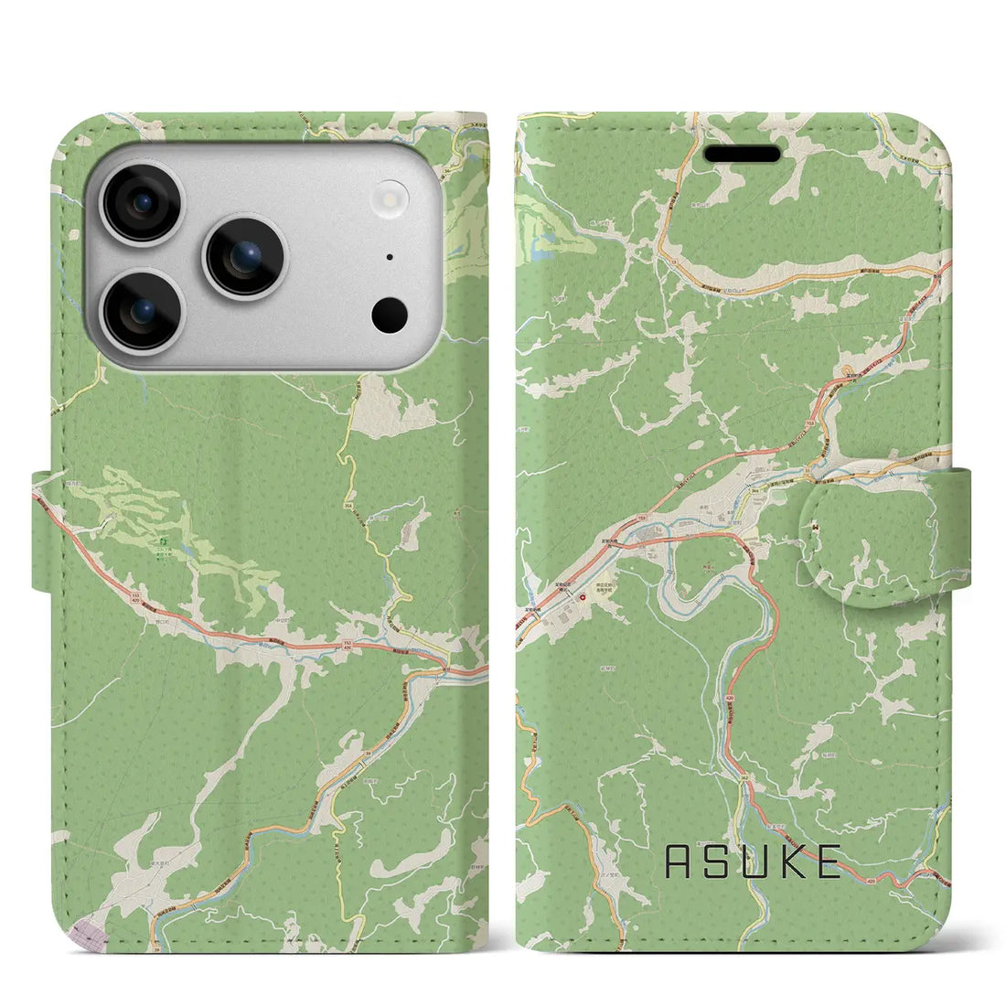 【足助(愛知県)】地図柄iPhoneケース(手帳タイプ)ナチュラル・iPhone 17 Pro Max 用