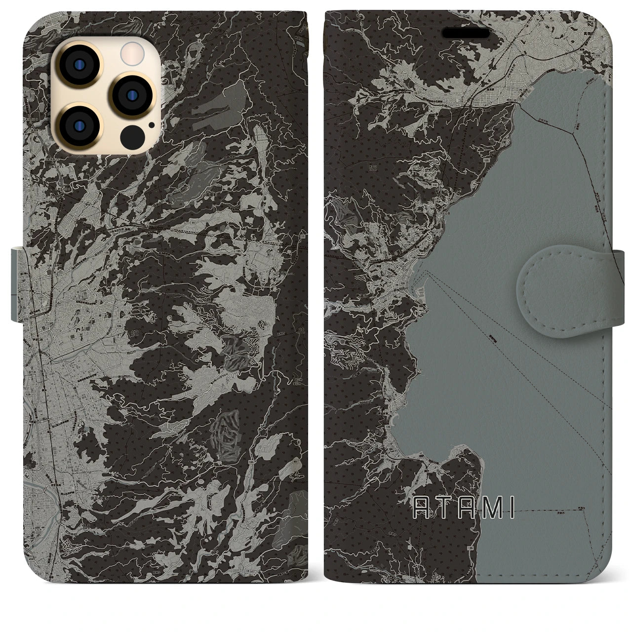 【熱海(静岡県)】地図柄iPhoneケース(手帳タイプ)モノトーン・iPhone 12 Pro Max 用