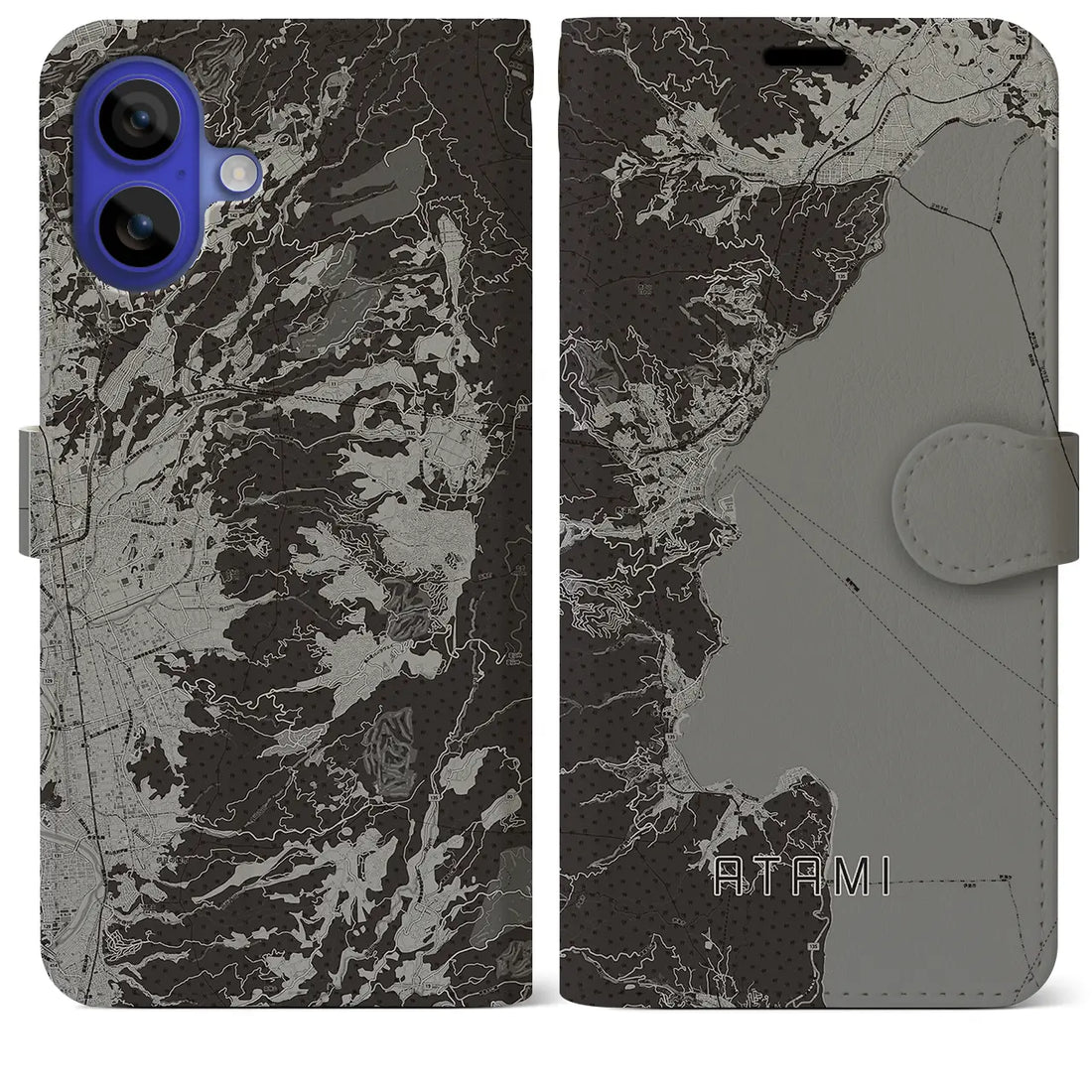 【熱海(静岡県)】地図柄iPhoneケース(手帳タイプ)モノトーン・iPhone 16 Pro Max 用