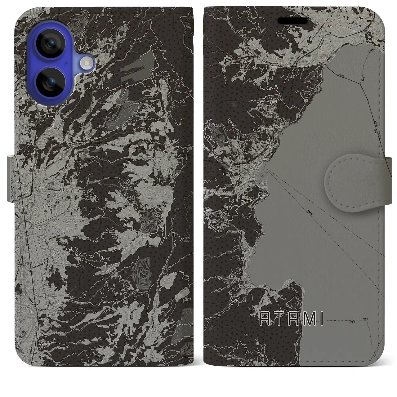 【熱海(静岡県)】地図柄iPhoneケース(手帳タイプ)モノトーン・iPhone 16 Pro Max 用