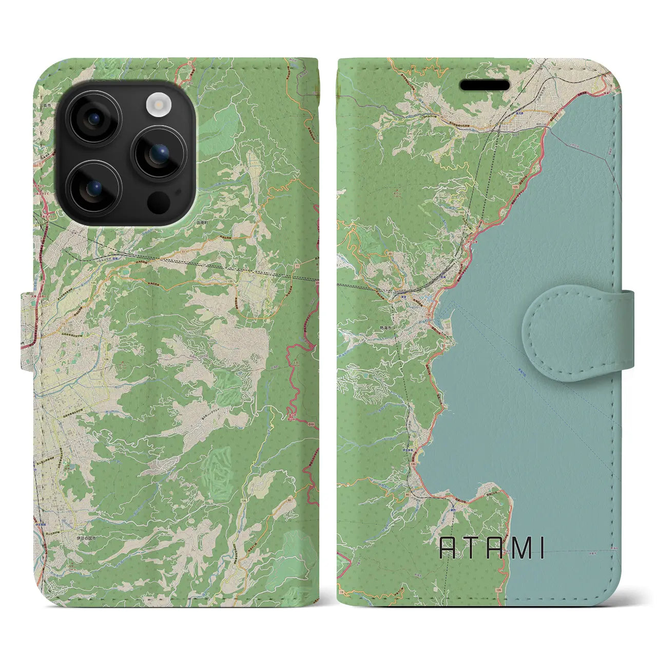 【熱海(静岡県)】地図柄iPhoneケース(手帳タイプ)ナチュラル・iPhone 16 用