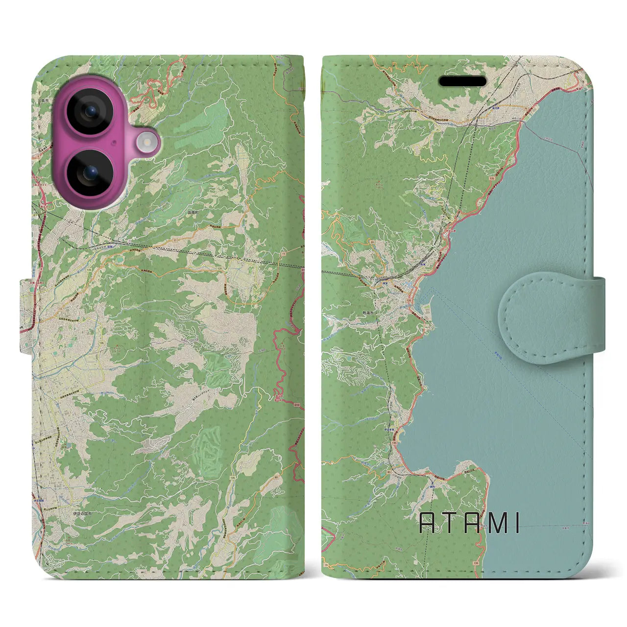 【熱海(静岡県)】地図柄iPhoneケース(手帳タイプ)ナチュラル・iPhone 16 Pro 用