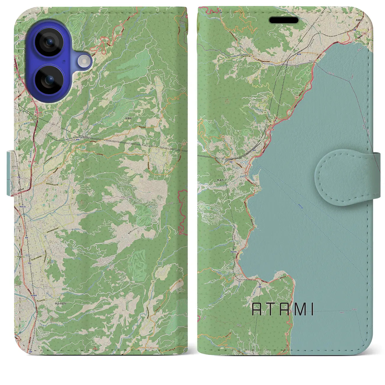 【熱海(静岡県)】地図柄iPhoneケース(手帳タイプ)ナチュラル・iPhone 16 Pro Max 用