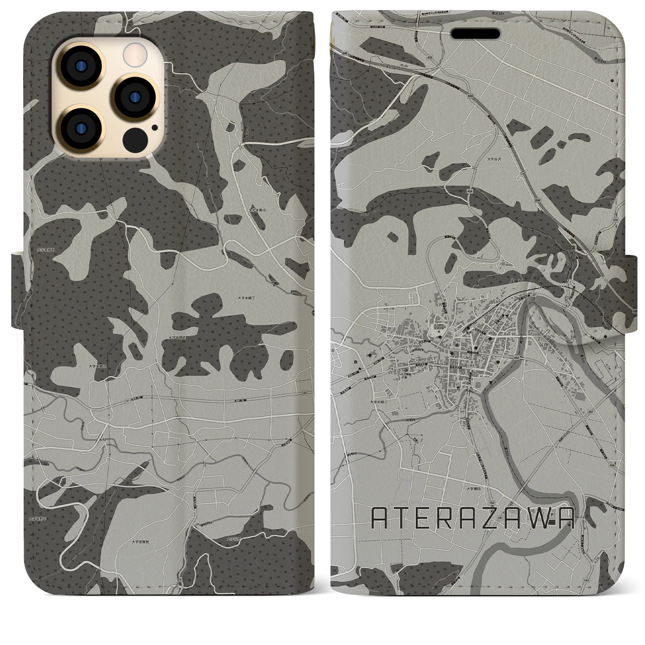 【左沢(山形県)】地図柄iPhoneケース(手帳タイプ)