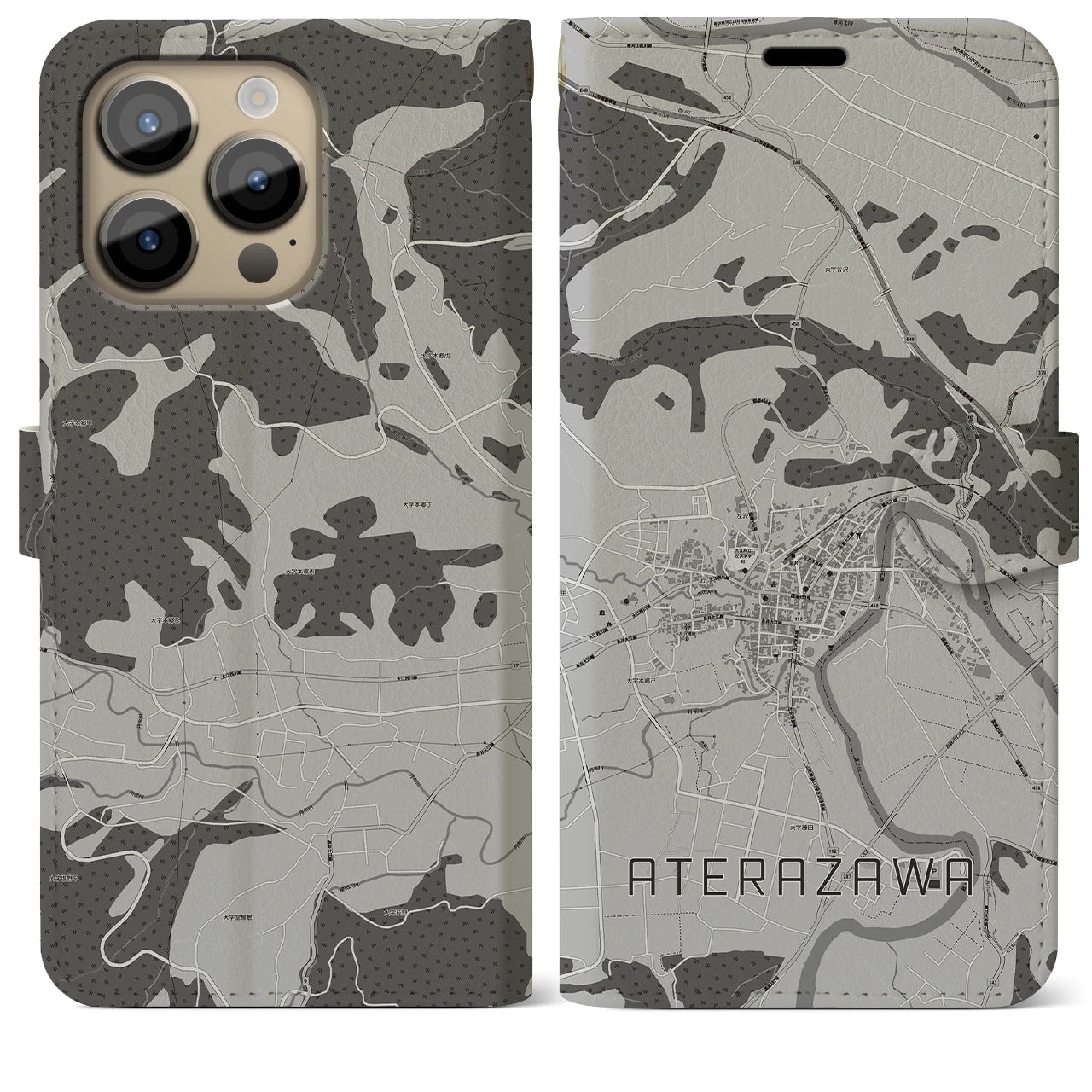 【左沢(山形県)】地図柄iPhoneケース(手帳タイプ)