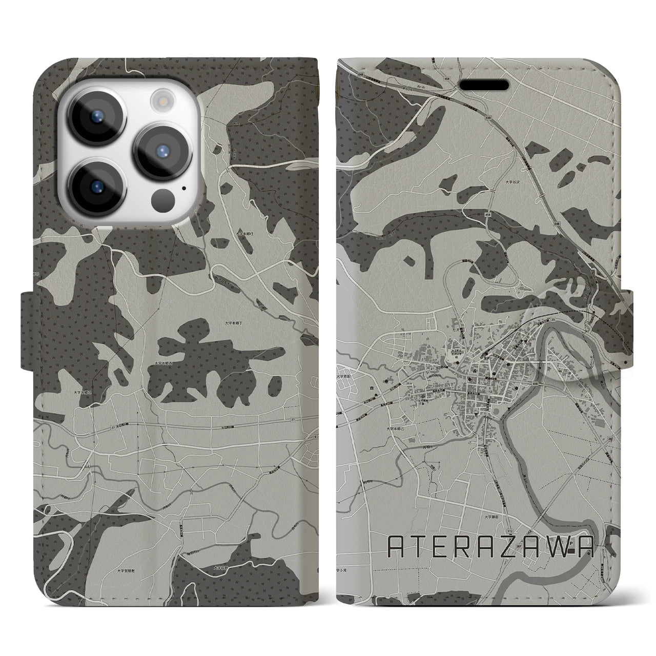 【左沢(山形県)】地図柄iPhoneケース(手帳タイプ)