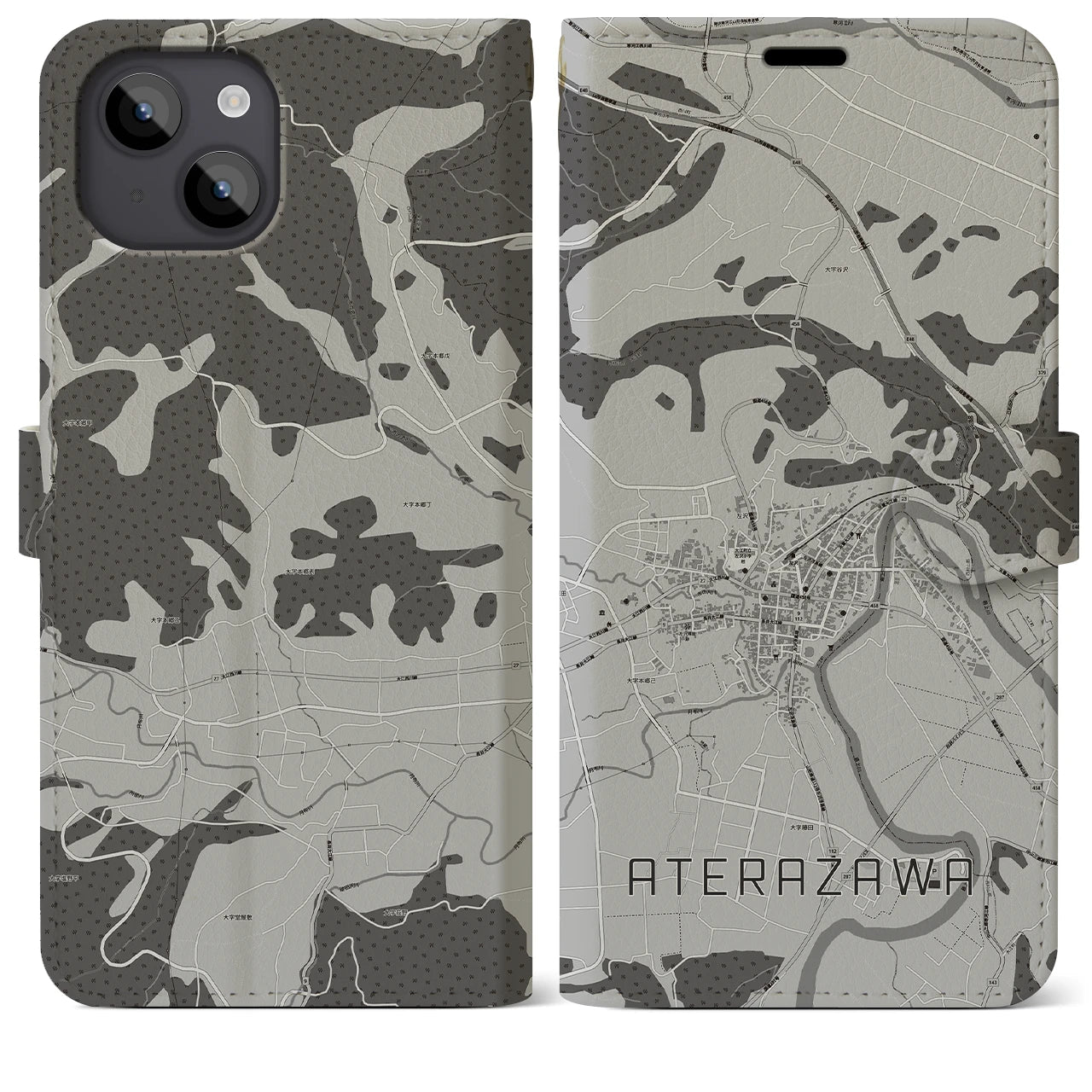 【左沢(山形県)】地図柄iPhoneケース(手帳タイプ)