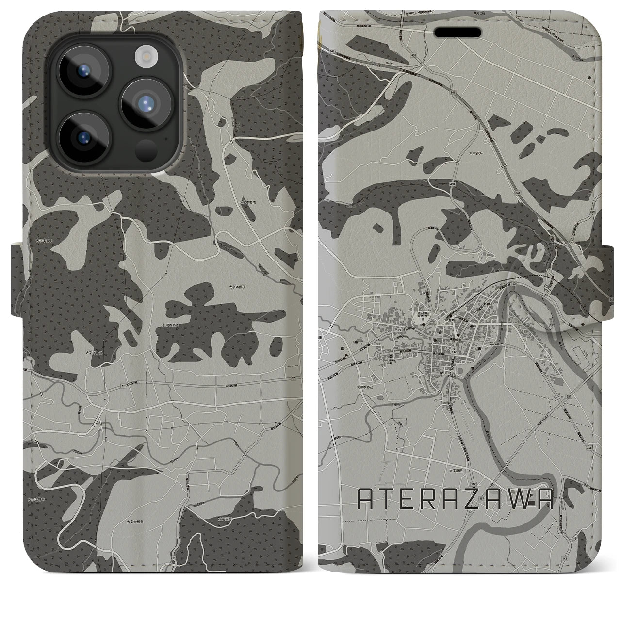 【左沢(山形県)】地図柄iPhoneケース(手帳タイプ)