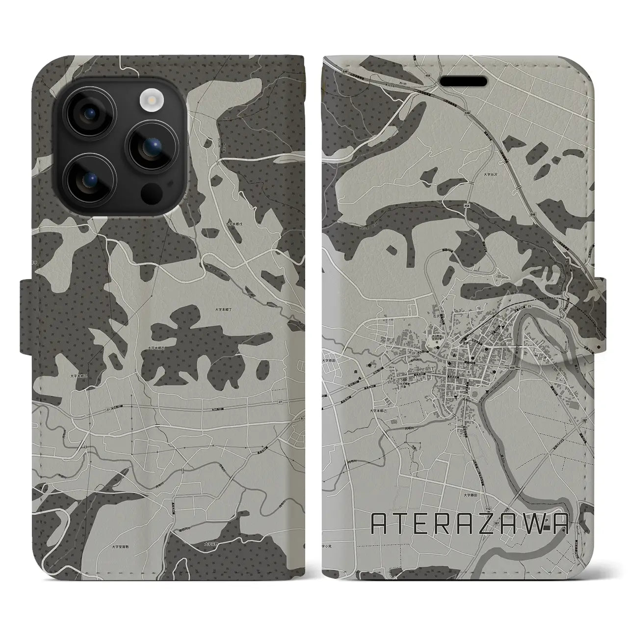 【左沢(山形県)】地図柄iPhoneケース(手帳タイプ)