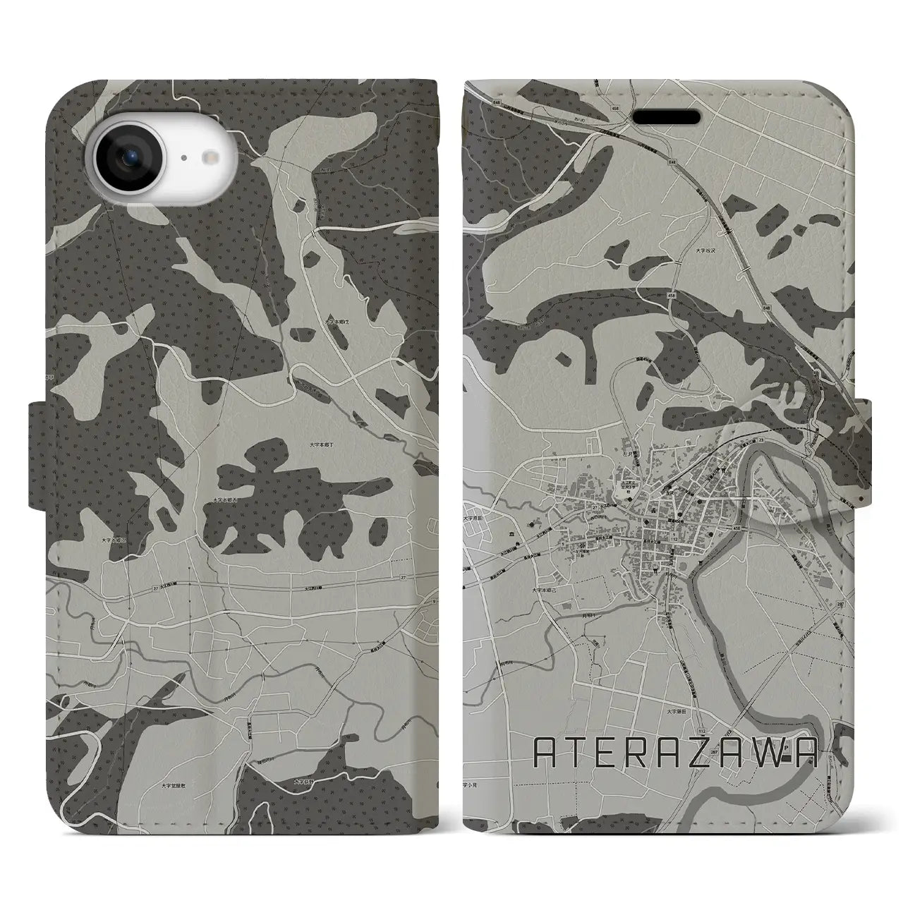 【左沢(山形県)】地図柄iPhoneケース(手帳タイプ)