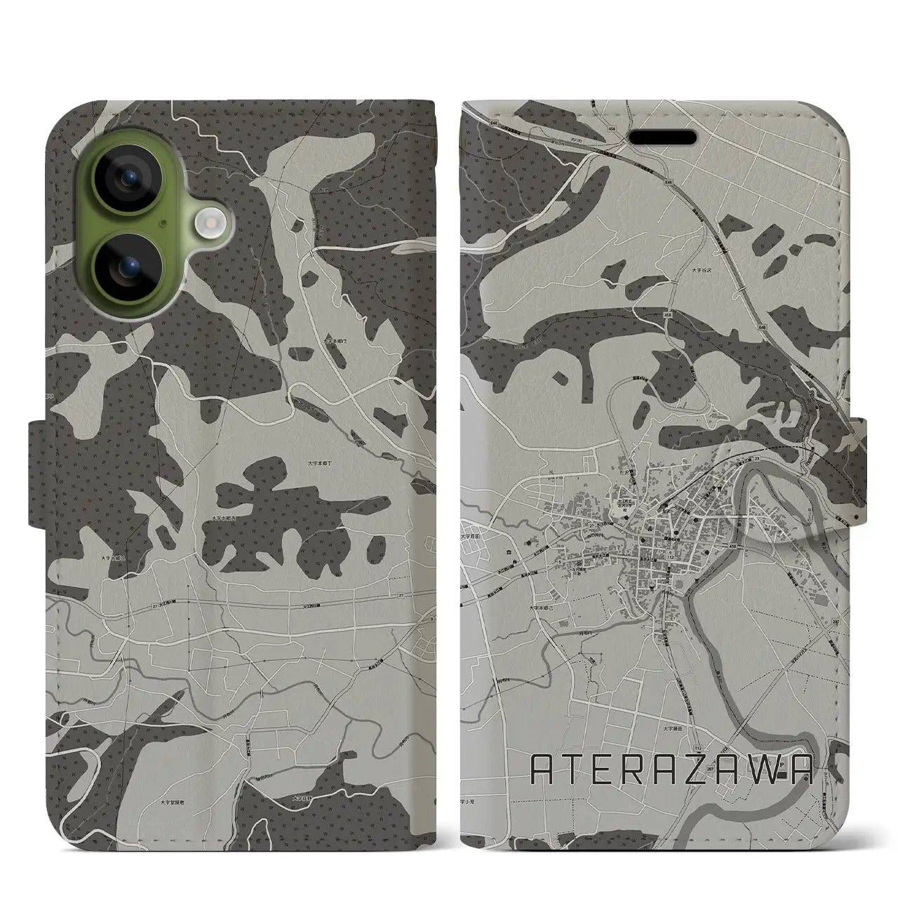 【左沢(山形県)】地図柄iPhoneケース(手帳タイプ)