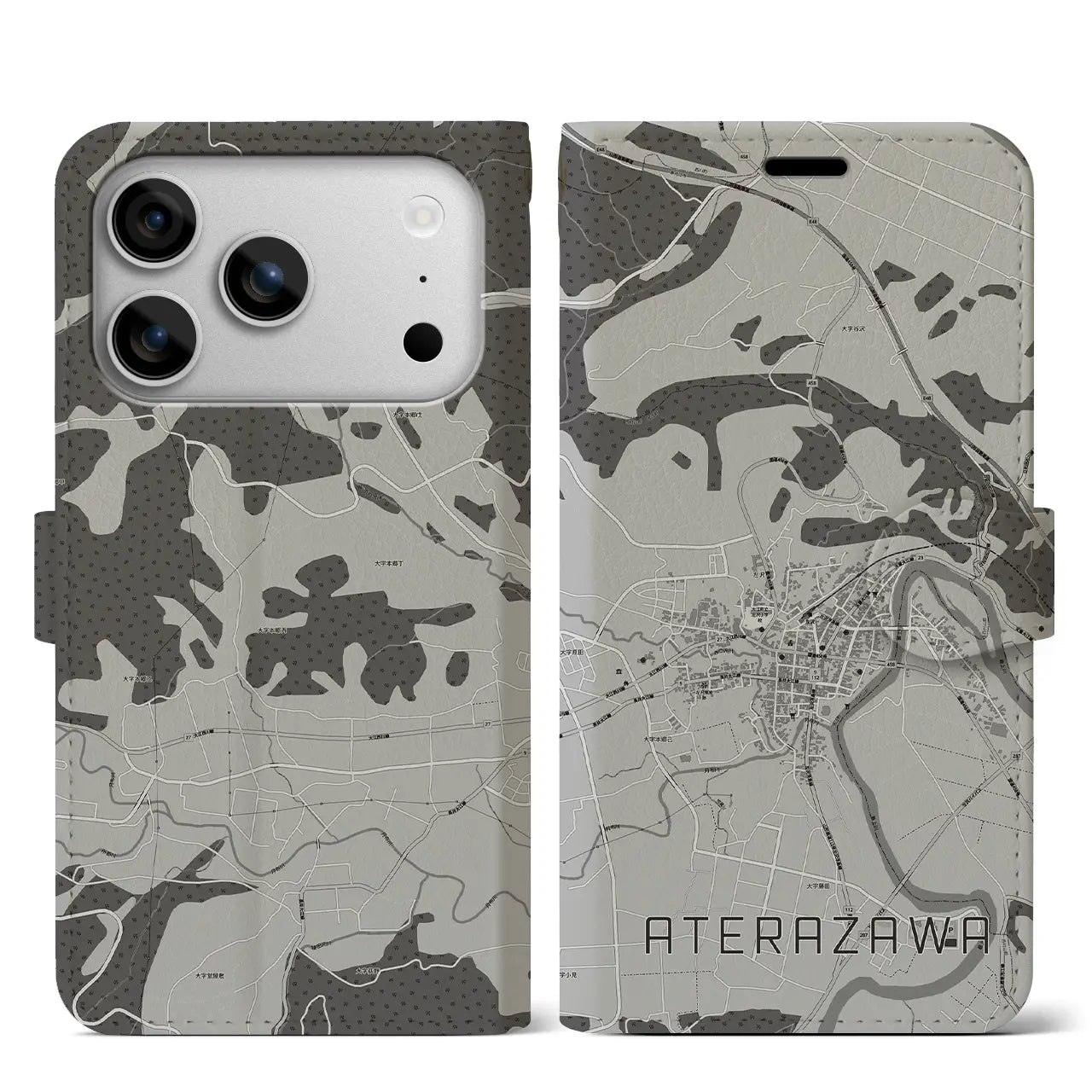 【左沢(山形県)】地図柄iPhoneケース(手帳タイプ)