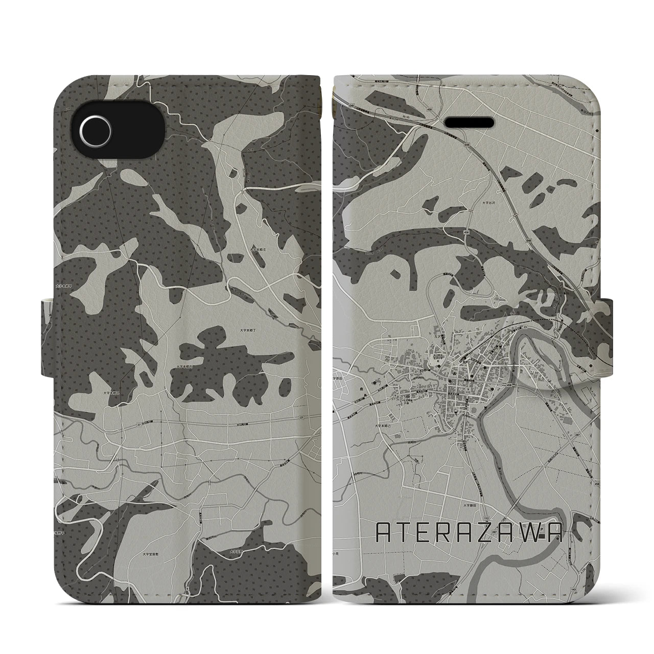 【左沢(山形県)】地図柄iPhoneケース(手帳タイプ)