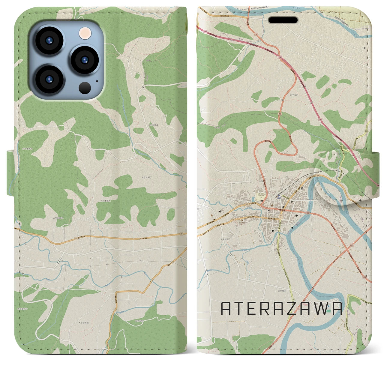 【左沢(山形県)】地図柄iPhoneケース(手帳タイプ)ナチュラル・iPhone 13 Pro Max 用
