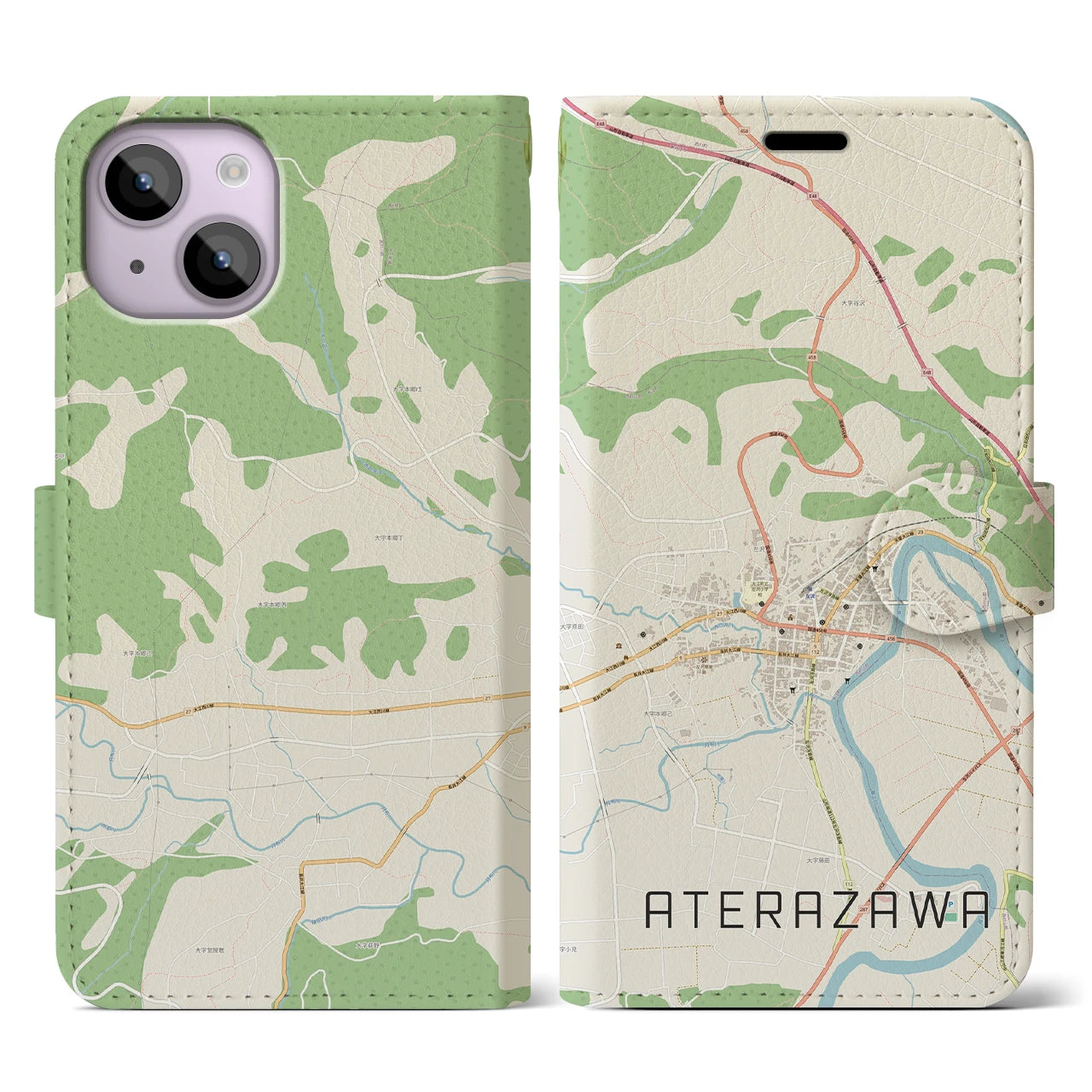 【左沢(山形県)】地図柄iPhoneケース(手帳タイプ)