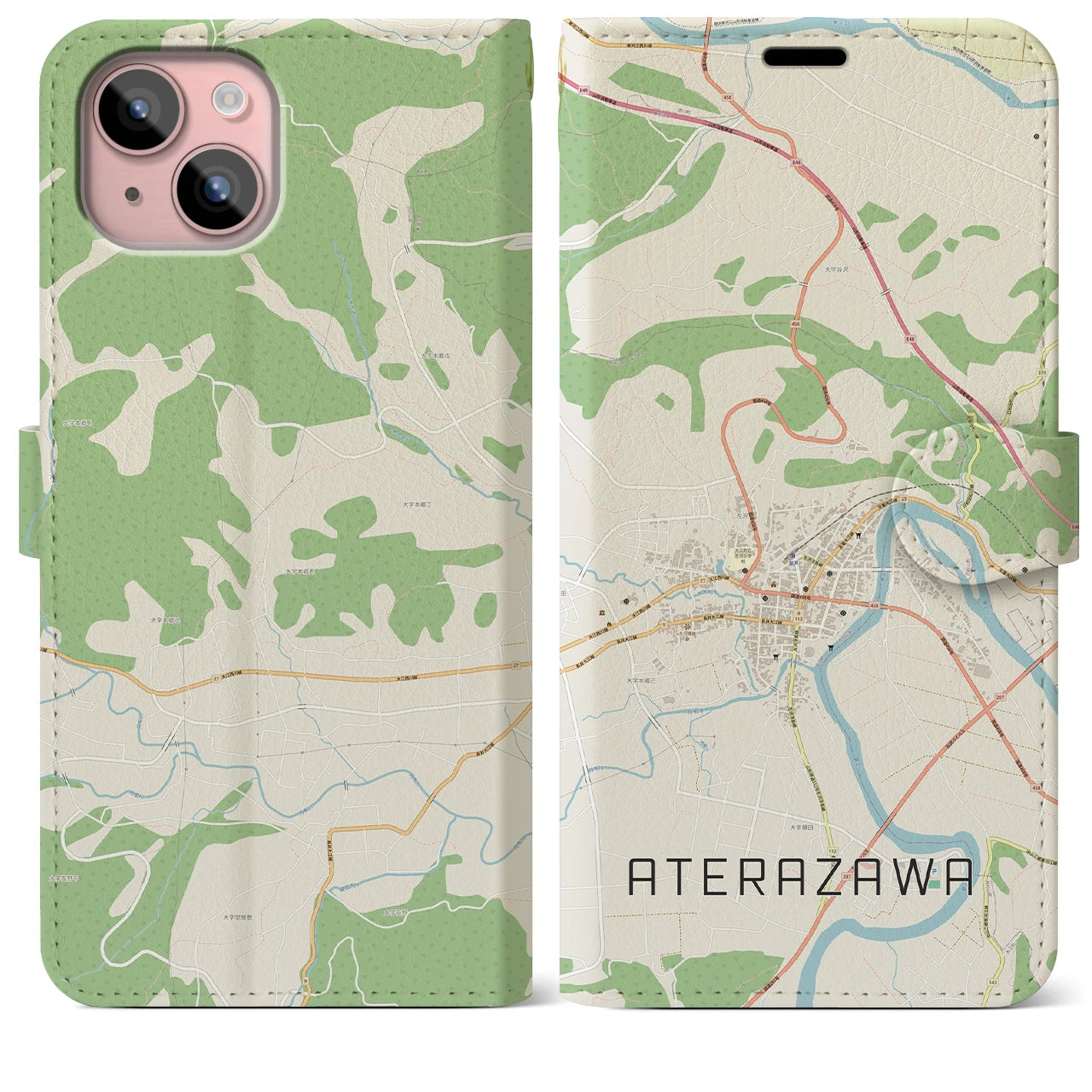 【左沢(山形県)】地図柄iPhoneケース(手帳タイプ)