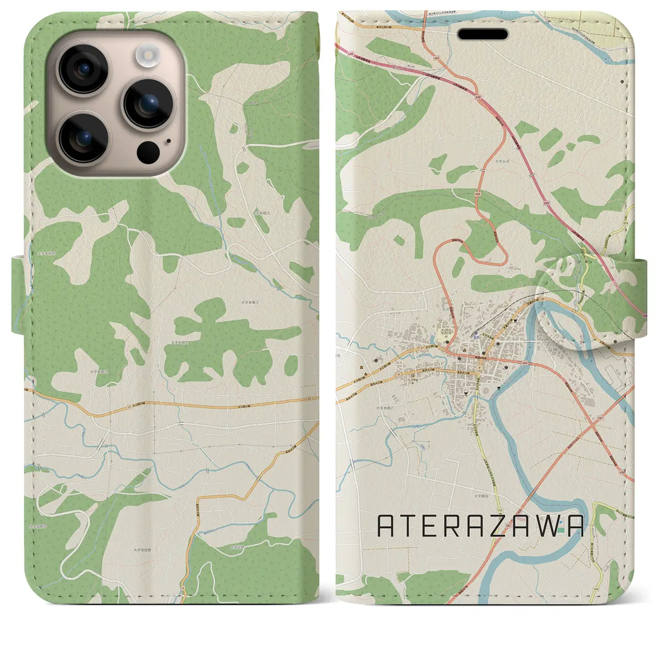 【左沢(山形県)】地図柄iPhoneケース(手帳タイプ)ナチュラル・iPhone 16 Plus 用